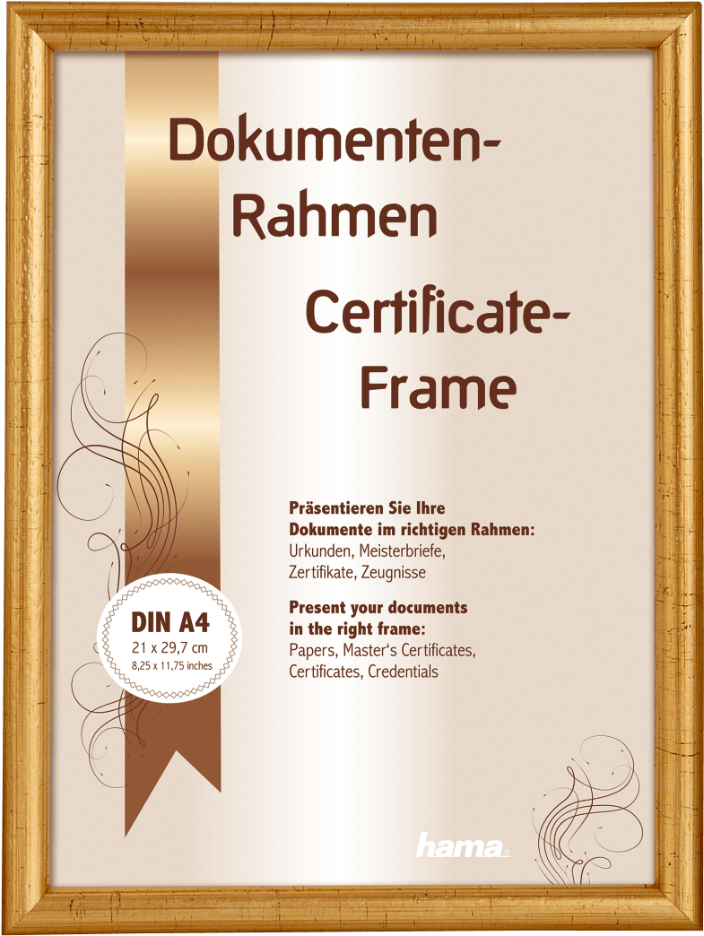00064712 Hama Oregon Wooden Frame Gold 21 X 29 7 Cm - Certificate Frame High Resolution Png Clipart (1100x1100), Png Download