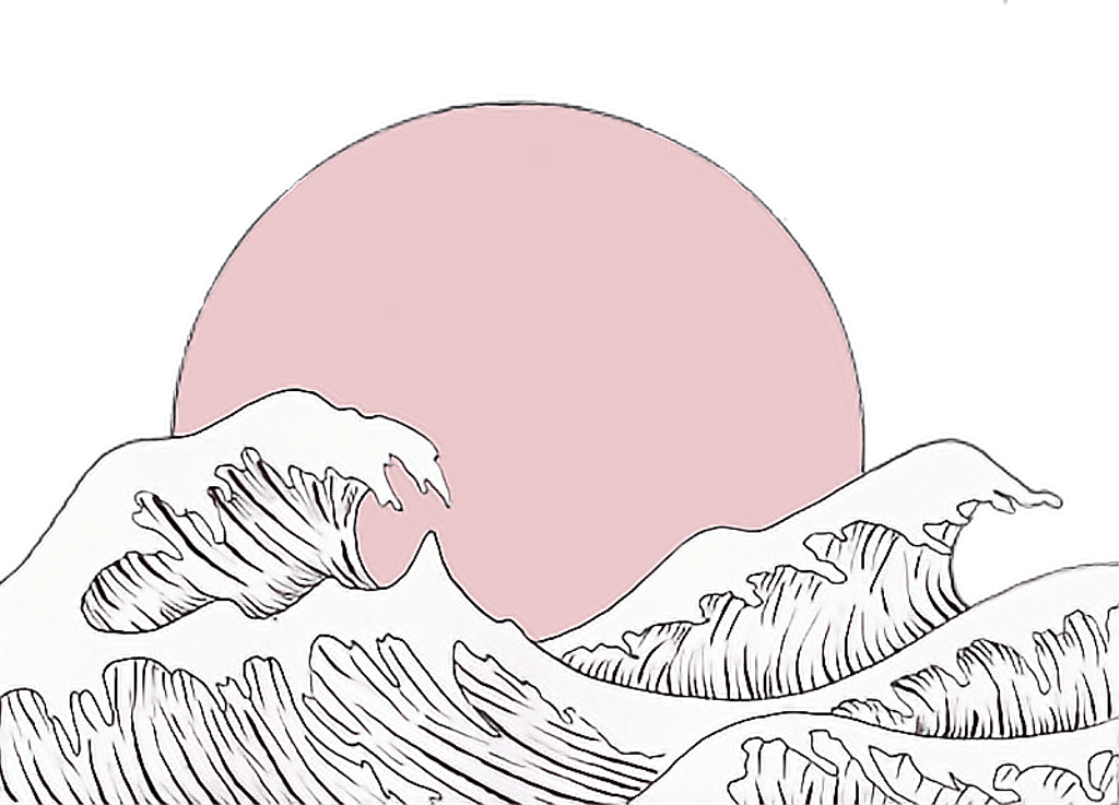Japan Japanese Art Aesthetic Tumblr Simple Pink Sun - Wave Drawing Clipart (1024x737), Png Download