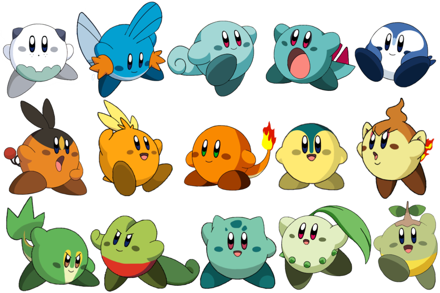 338kib, 900x600, Pokemon Starters Kirbies By Lelakaramela-d4elwvx - Kirby Pokemon Starters Clipart (900x600), Png Download