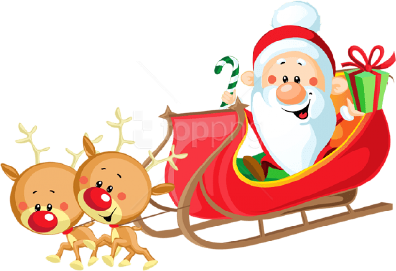 Free Png Cute Santa With Sleigh Png - Santa On Sleigh Clipart Transparent Png (850x581), Png Download