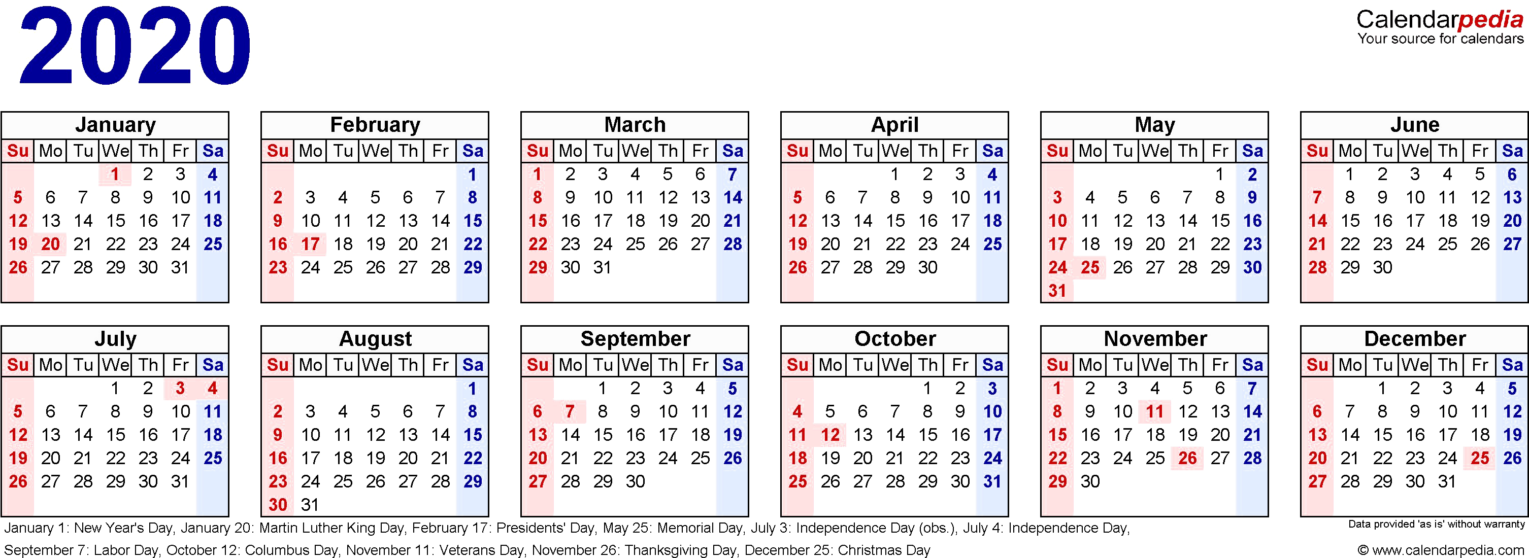 2020 Calendar Png Transparent Image - Calendar Clipart (3011x1115), Png Download