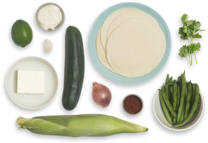 Corn & Green Bean Empanadas With Cucumber Salad & Creamy Clipart (682x468), Png Download