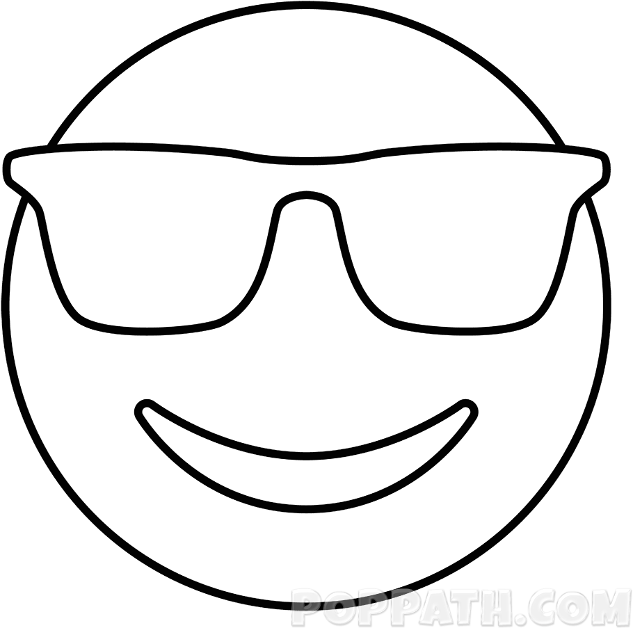 How To Draw A Sunglasses Pop Path - Dibujar Caras De Emojis Clipart (1000x1000), Png Download