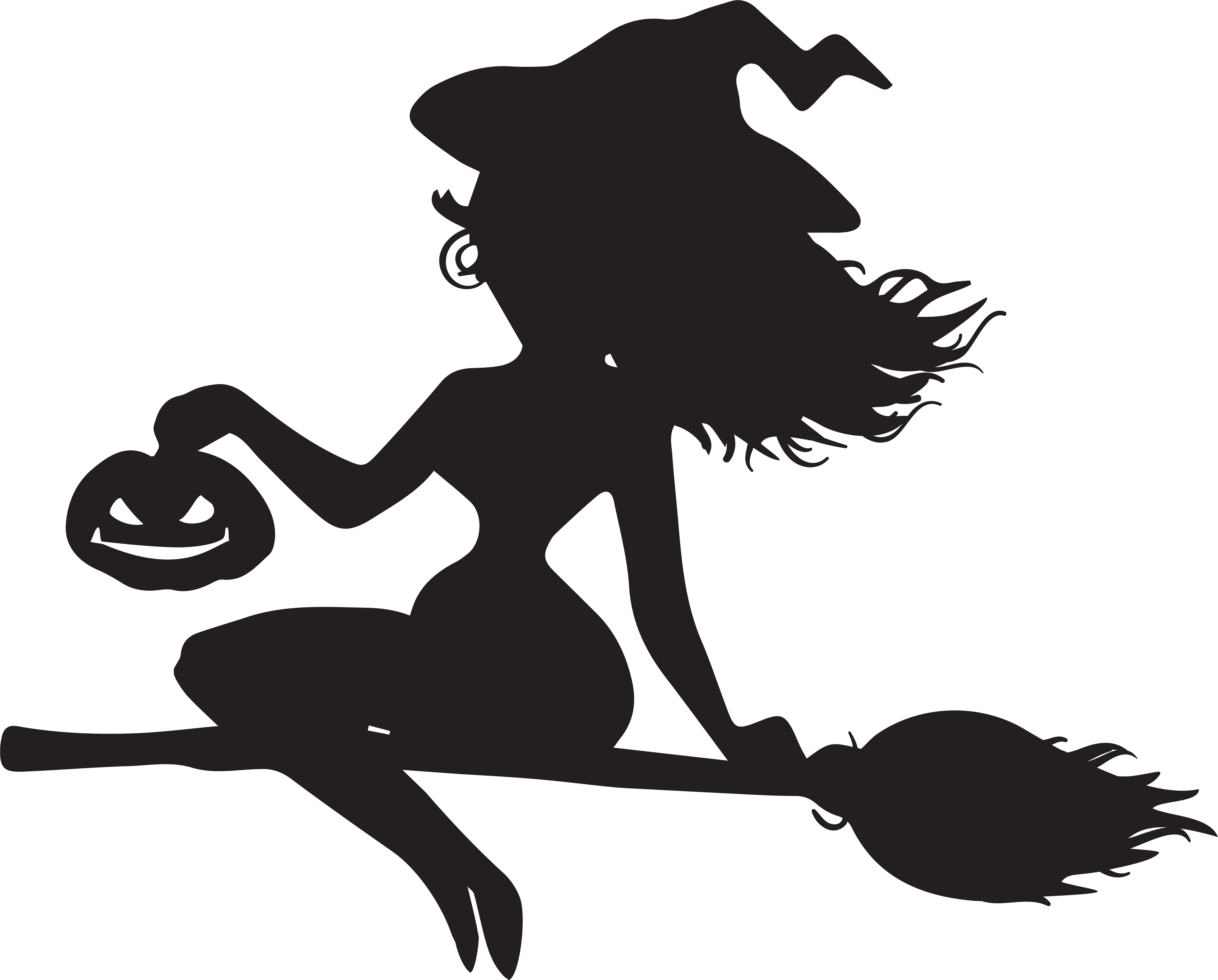 Witch On Broom Silhouette Png Clip Art Transparent Png (8000x6436), Png Download