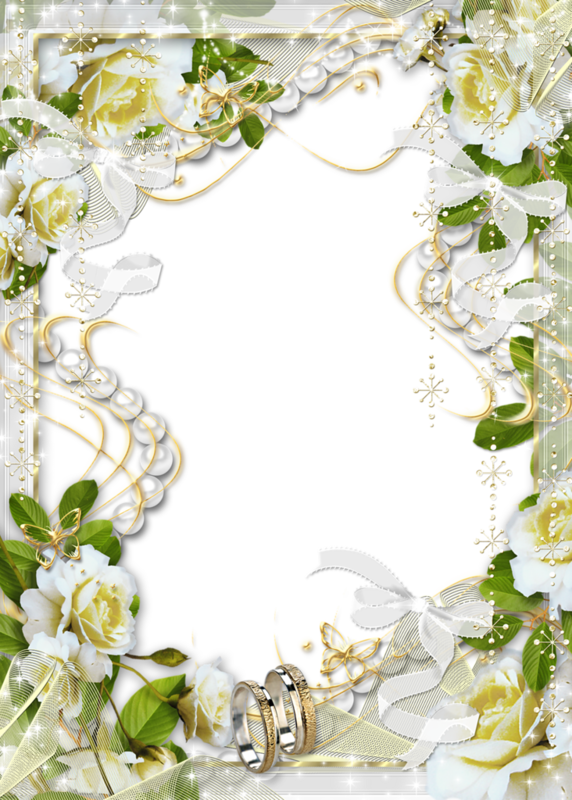 Beautiful Transparent Soft White Wedding Photo Frame - Wedding Frame Floral Png Clipart (572x800), Png Download