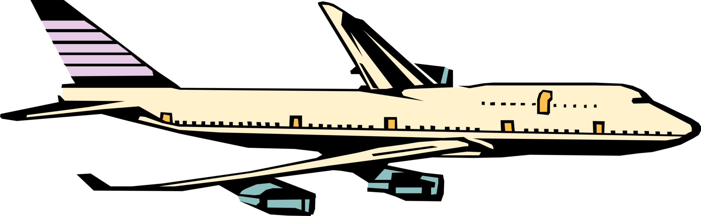 Vector Illustration Of Commercial 747 Airplane Boeing - Monoplane Clipart (2264x700), Png Download