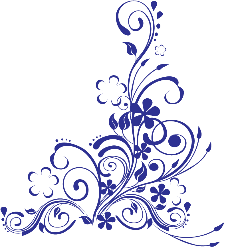 Blue Swirl W Flowers - Royal Blue Flower Design Clipart (792x870), Png Download