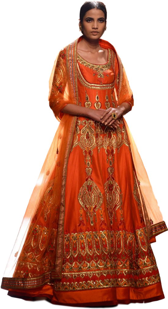 Orange Color Anarkali Lehenga Set - Anarkali Lehenga Clipart (683x1024), Png Download