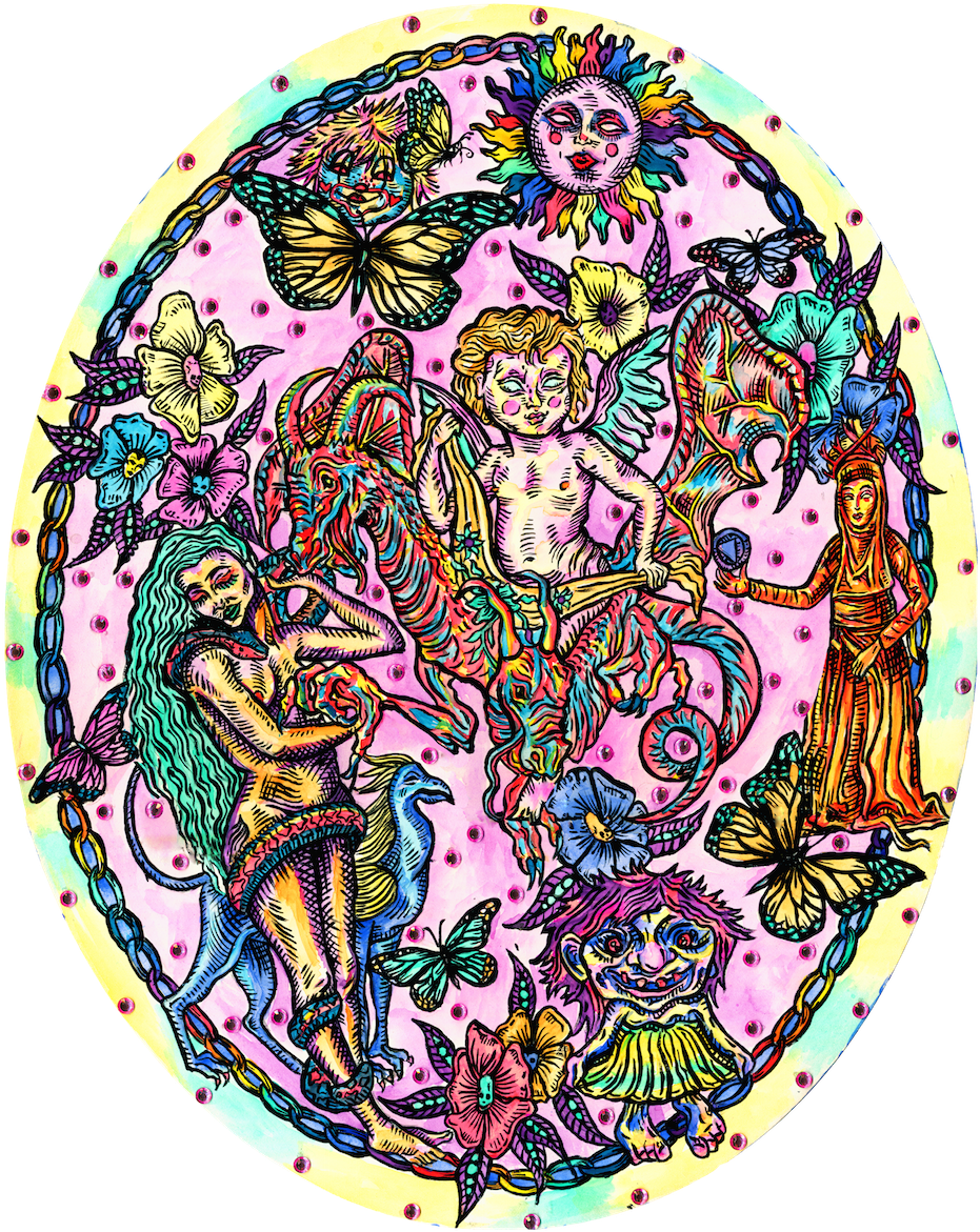 Watercolor, Acrylic And Rhinestones On Oval Illustration - Circle Clipart (931x1171), Png Download