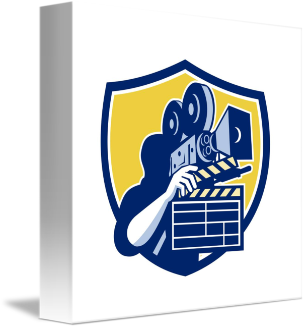 Cameraman Vintage Movie Camera Clapboard Shield Re - Clapperboard Clipart (606x650), Png Download