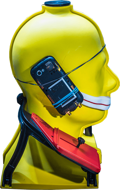 A Yellow Mannequin Head With A Modified Mobile Phone - Toy Clipart (502x790), Png Download
