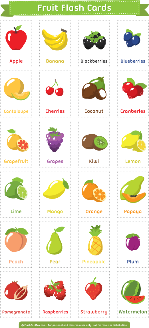 Fruit & Vegetable Flash Cards Busy Little Bugs - Free Printable Flash Cards Of Fruits Clipart (522x1148), Png Download