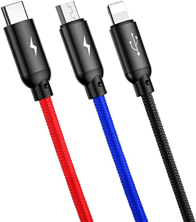 Baseus 3 In 1 Micro Typec 8pin Lightning - Electrical Cable Clipart (632x716), Png Download