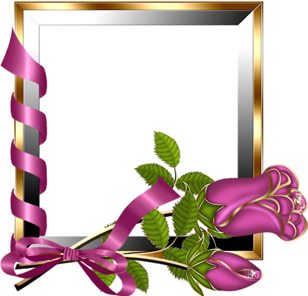 Gold And Silver Transparent Frame With Pink Roses - Beautiful Frames For Photo Editing Online Clipart (600x600), Png Download