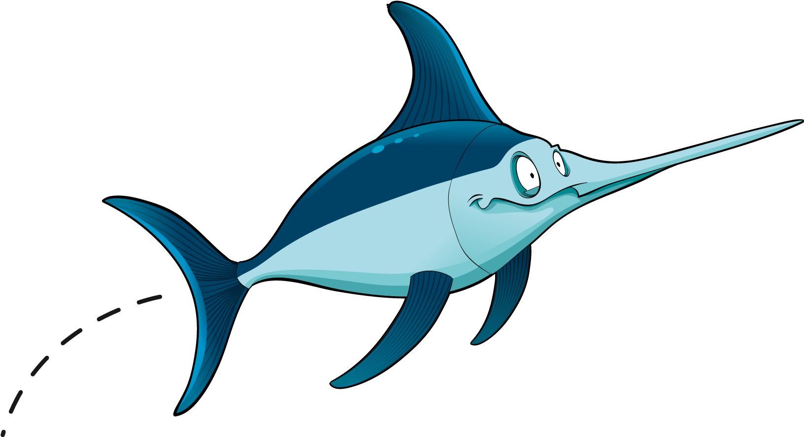 Shark Fish Underwater - Sword Fish Cartoon Png Clipart (1632x888), Png Download