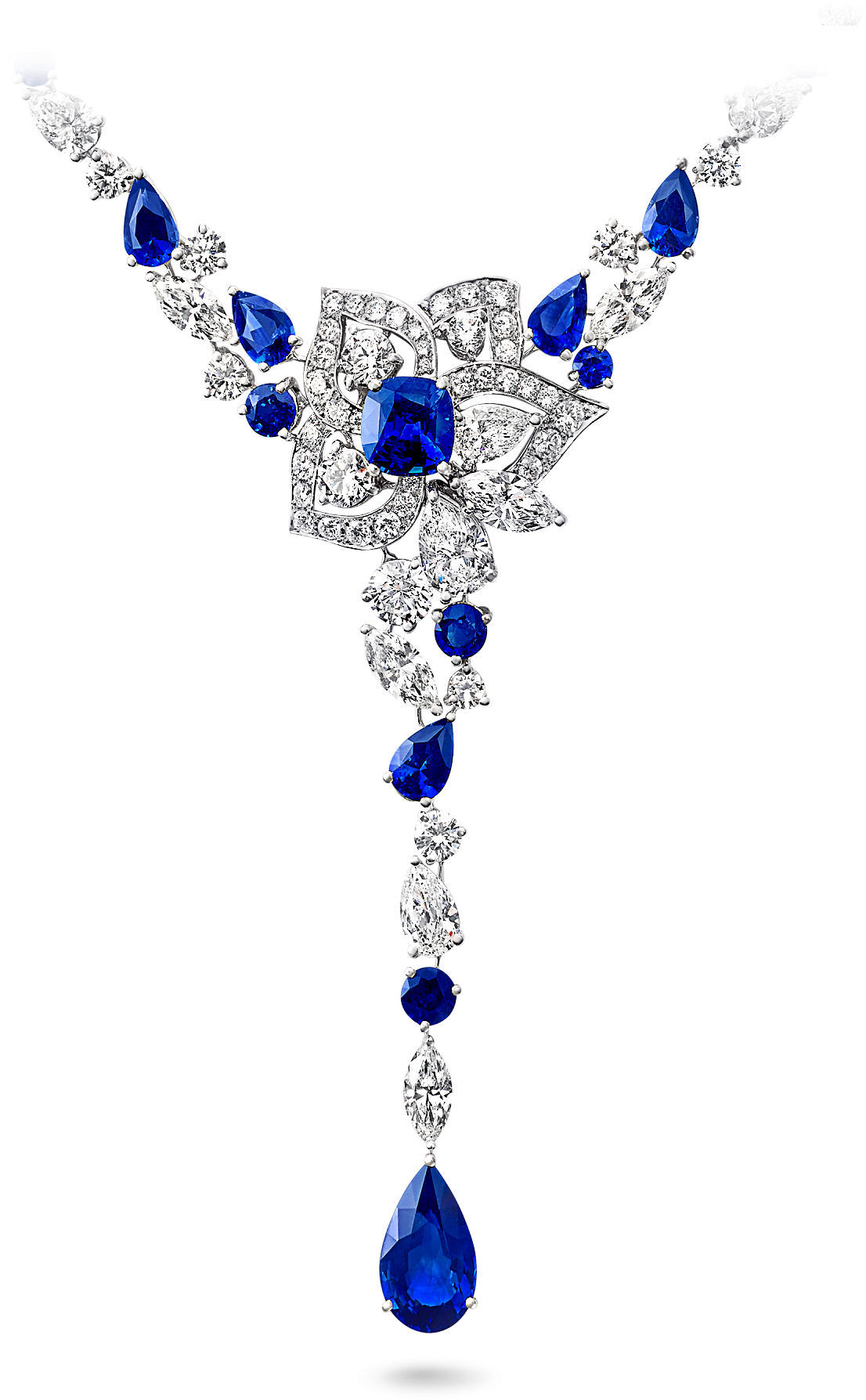 A Graff Peony Motif Sapphire And Diamond Necklace - Graff Peony Necklace Clipart (2000x2000), Png Download