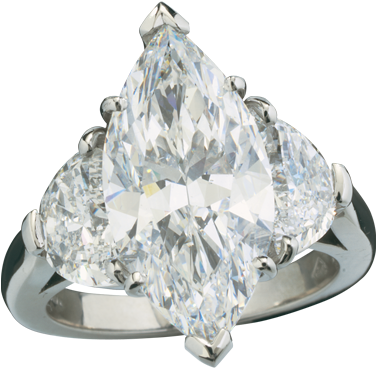 Brilliant White Marquis Cut Diamond With Half Moon - Marquise With Side Stones Clipart (612x586), Png Download