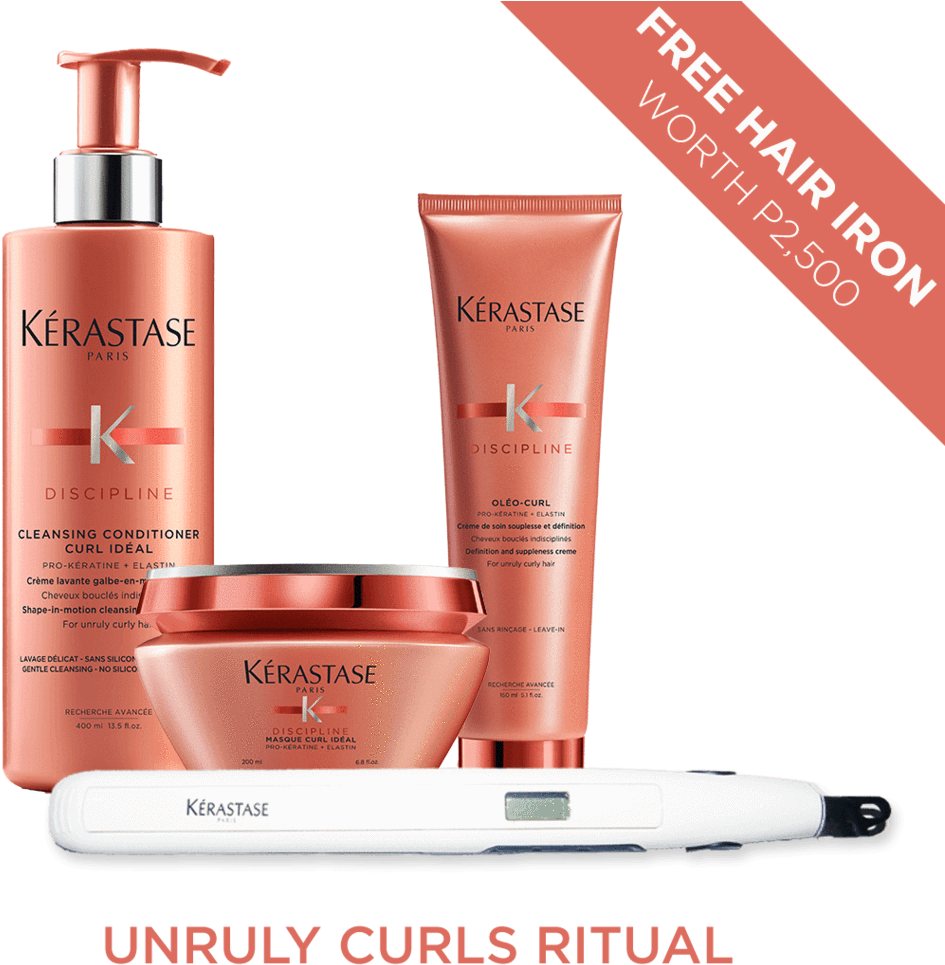 Kérastase Curly Hair Set With Free Hair Iron - Kerastase Discipline Cleansing Conditioner Curl Ideal Clipart (945x965), Png Download