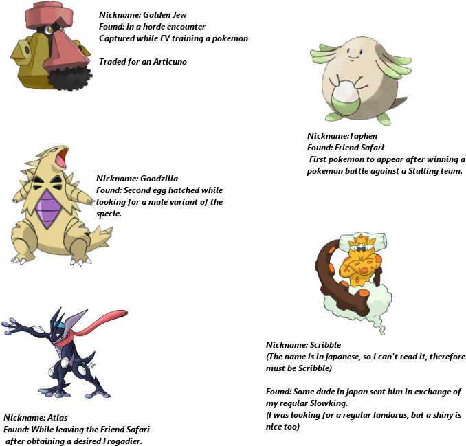 My shiny pokemon nicknames