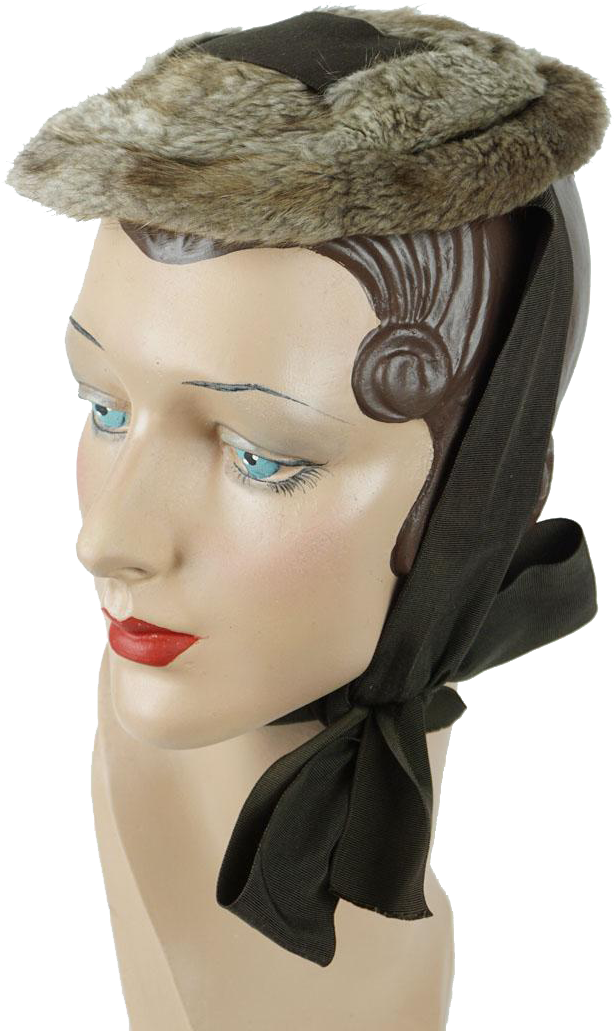 1930s Vintage Hat Fur Pancake Beret With Chin Ribbon - Costume Hat Clipart (1030x1030), Png Download
