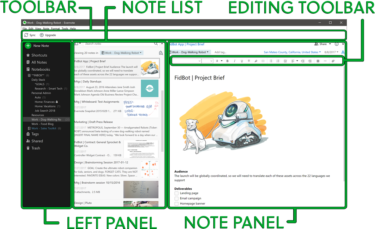 Evernote For Windows User Interface - Evernote Ui Clipart (1266x789), Png Download