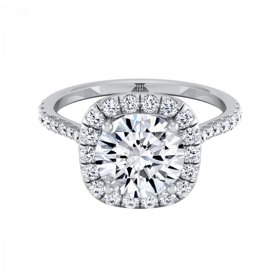 Diamond Halo Engagement Ring With Pave Shank In 14k - Engagement Ring Clipart (900x900), Png Download