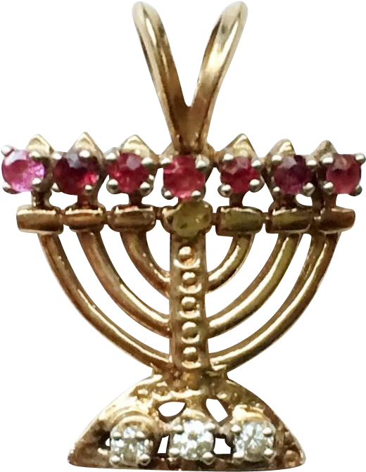 Judaica 14k Gold Jeweled Menorah Charm / Pendant - Hanukkah Clipart (670x670), Png Download