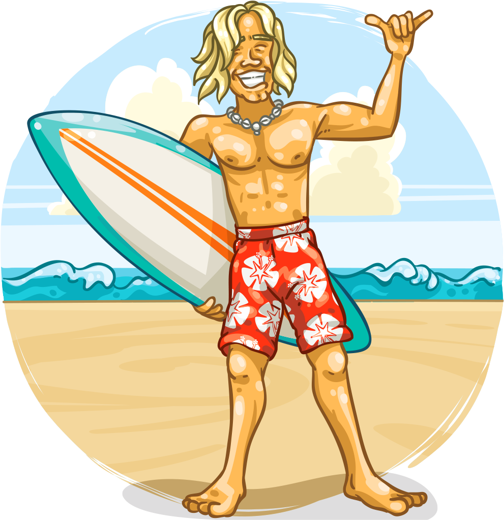 Picture Free Stock Item Detail Itembrowser Surfs Up - Surfer Dude Cartoon Clipart (991x1022), Png Download