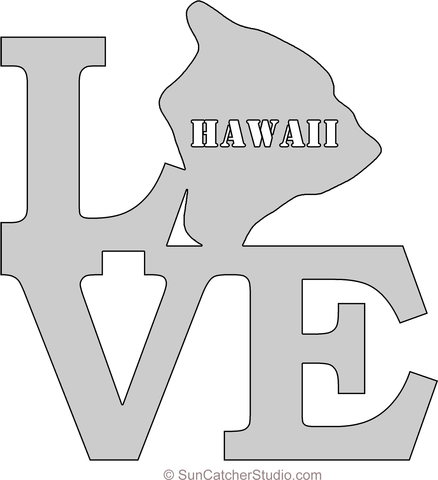 Hawaii Love Map Outline Scroll Saw Pattern Shape State - Transparent State Of Alabama Png Clipart (1427x1563), Png Download