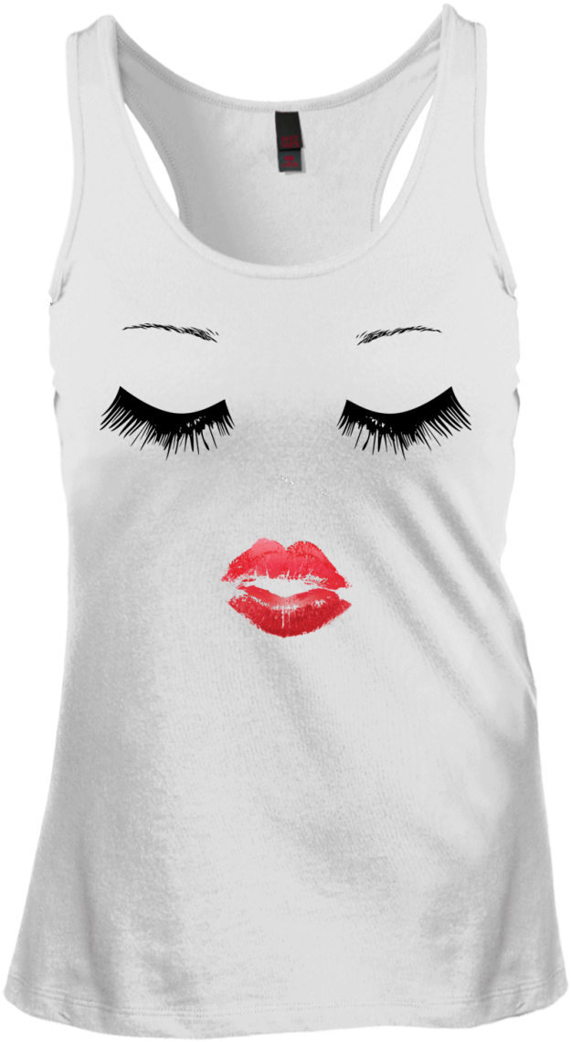 Eyelash Lip Print Racerback Tank Top - Active Tank Clipart (625x1141), Png Download