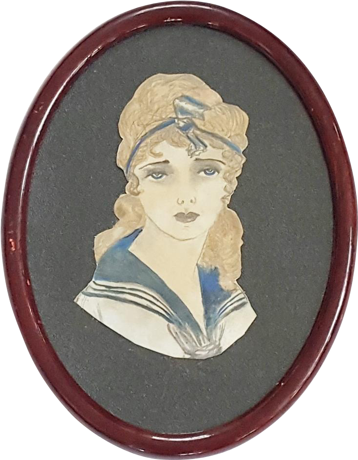 1920's Watercolor Of A Young Woman In Nautical Attire - Circle Clipart (735x944), Png Download