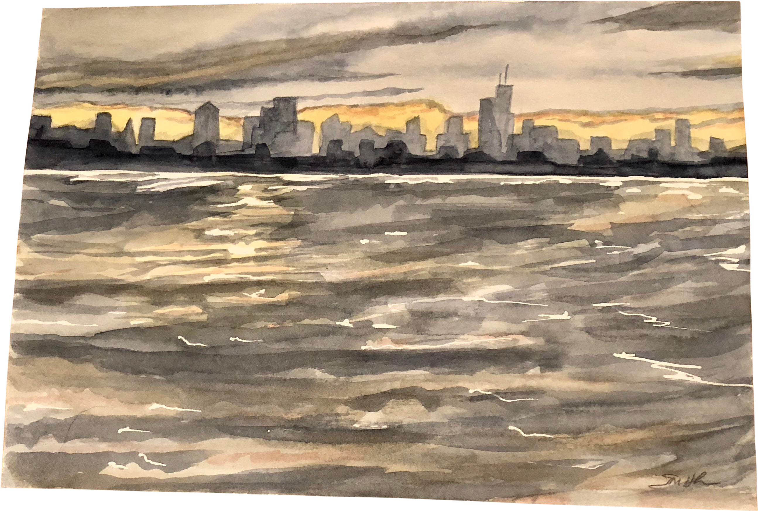 “skyline” Original Watercolor Painting By Nancy Smith - Painting Clipart (2877x1941), Png Download