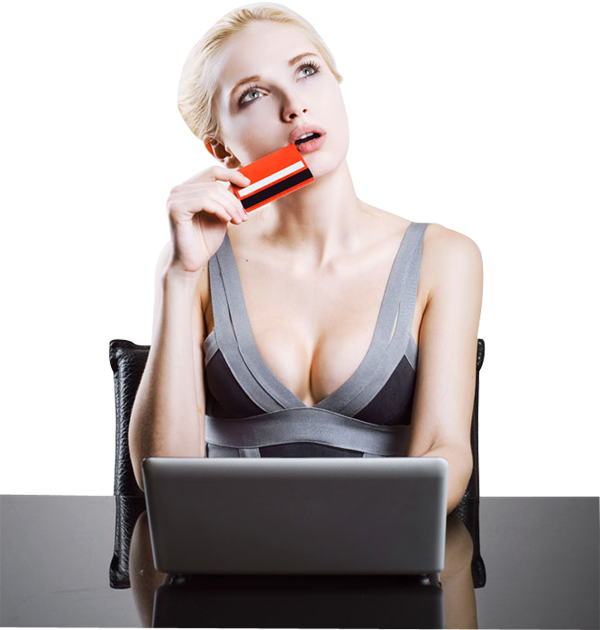 Beautiful Girl Online Shopping With Credit Card And - Girl With A Card Png Clipart (600x630), Png Download