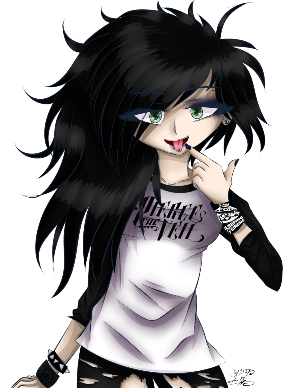 Semicolon Drawing Emo - Emo Anime Girl Drawing Clipart (806x990), Png Download