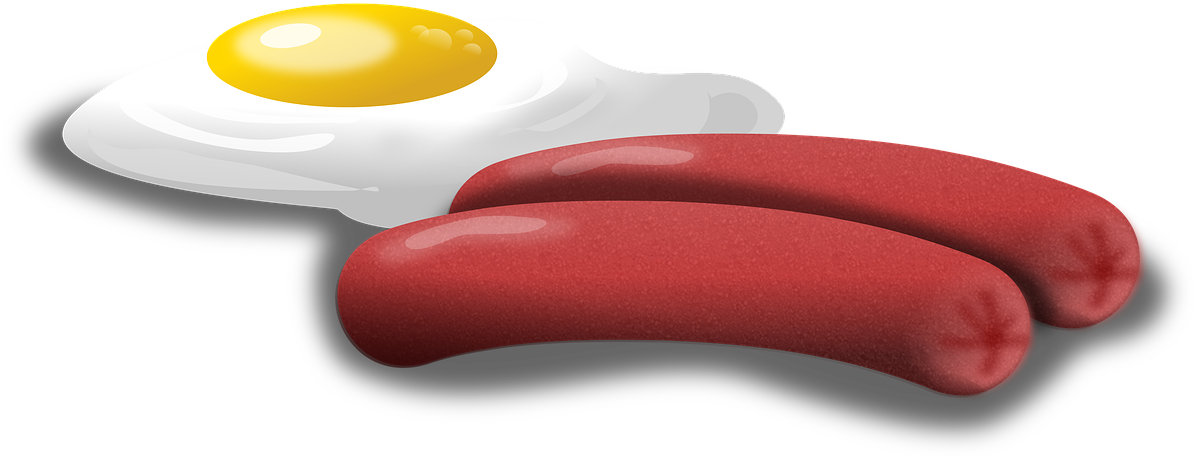 Eggs Sausages Food Snack Lunch Png Image - Sosis Telur Kartun Png Clipart (1280x536), Png Download