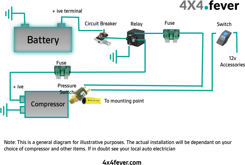 Air Horn Wiring Diagram Compressor - Wire A 12v Compressor Clipart (800x600), Png Download