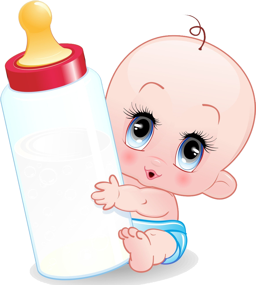 Baby Infant Cartoon Bottle Free Transparent Image Hd - Baby Bottle Cartoon Clipart (884x1024), Png Download