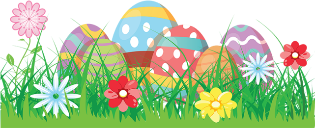 Colorful Eggs Grass Flowers - Transparent Background Easter Eggs Png Clipart (640x640), Png Download