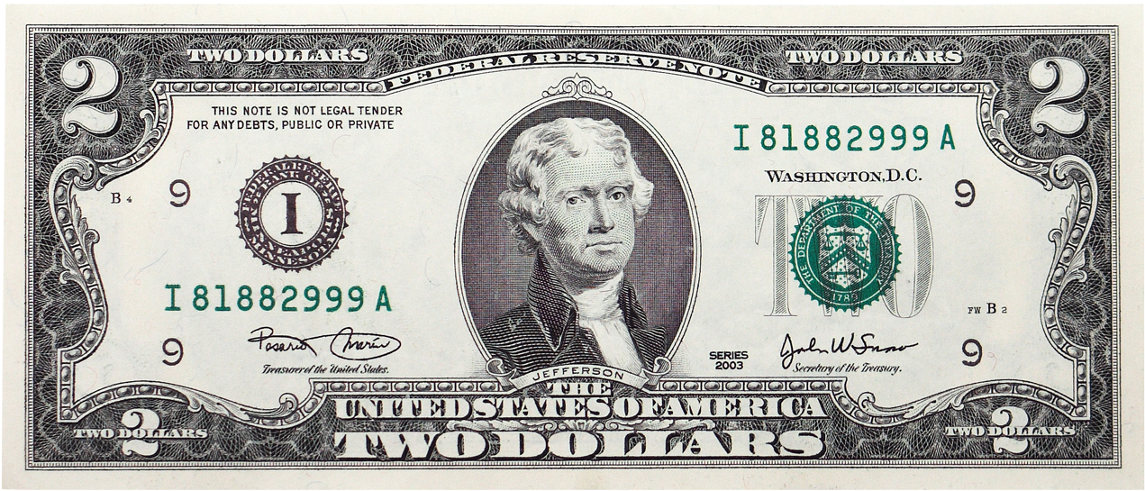 2 Dollar Bill Png Clipart (1350x607), Png Download