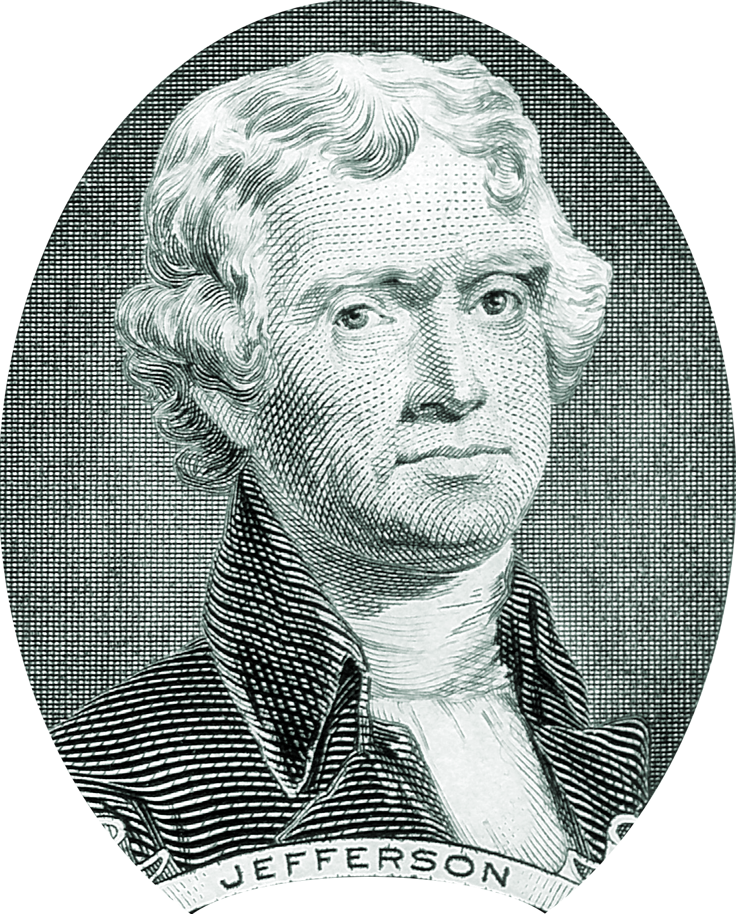 Thomas Jefferson Portrait On Two Dollar Bill - Jefferson 2 Dollar Bill Clipart (1485x1842), Png Download