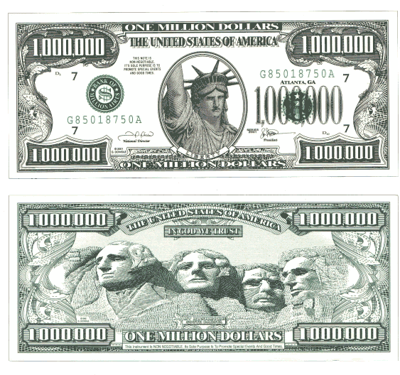 Million Dollar Bill - One Million Dollar Bill Front And Back Clipart (600x547), Png Download