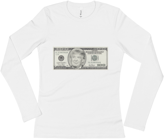 President Donald Trump 100 Dollar Bill Ladies' Long - Long-sleeved T-shirt Clipart (600x600), Png Download