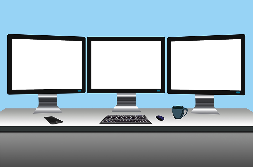 Three-display Workstation With Knockouts - Three Tv Screen Clipart (1024x675), Png Download