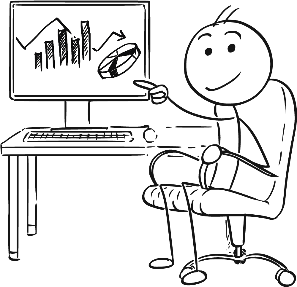 Man Pointing At Screen Charts - Man With A Computer Drawing Clipart (1000x968), Png Download