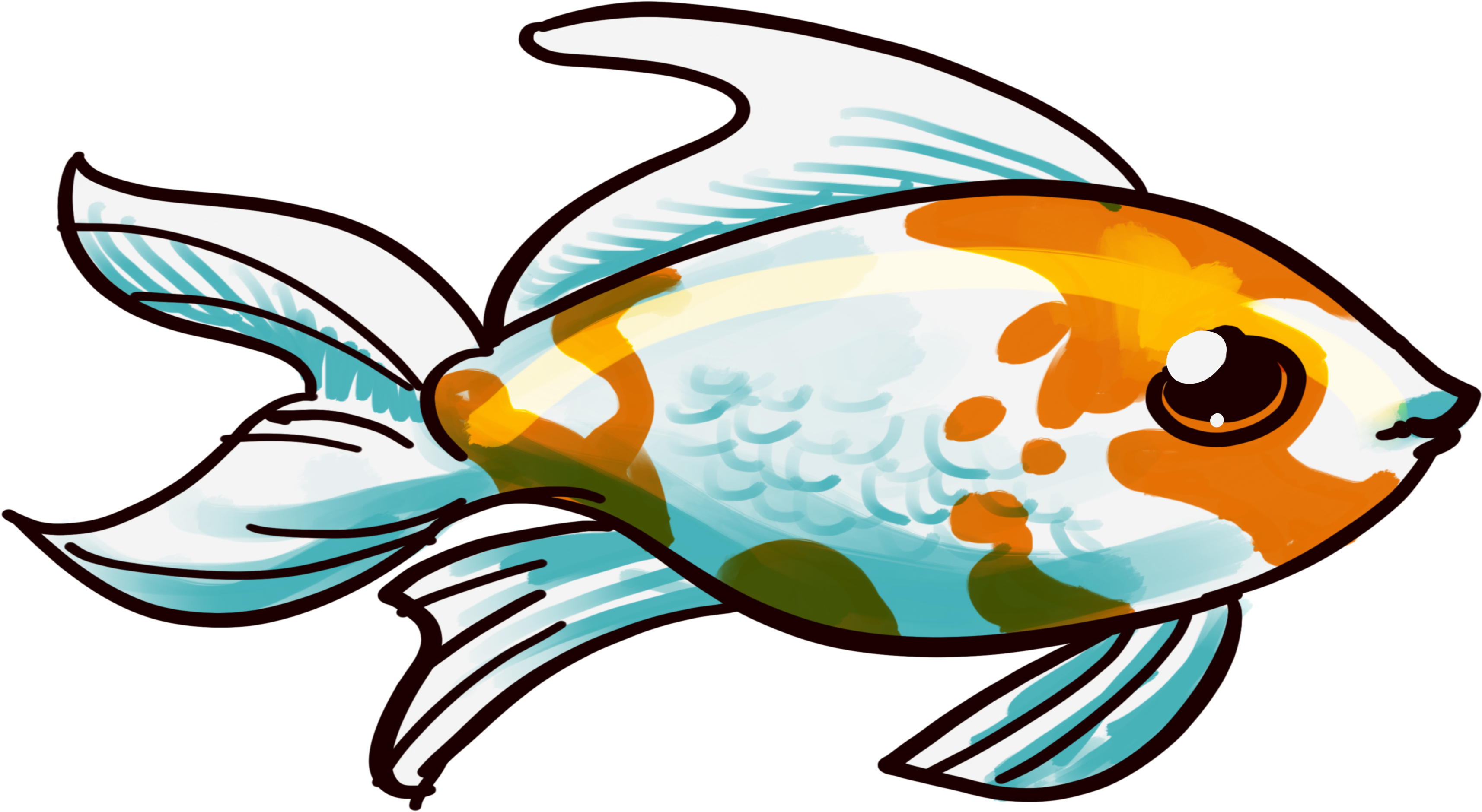 Png Black And White Download Clipart Beautiful Fish - Goldfish Transparent Png (3508x2480), Png Download