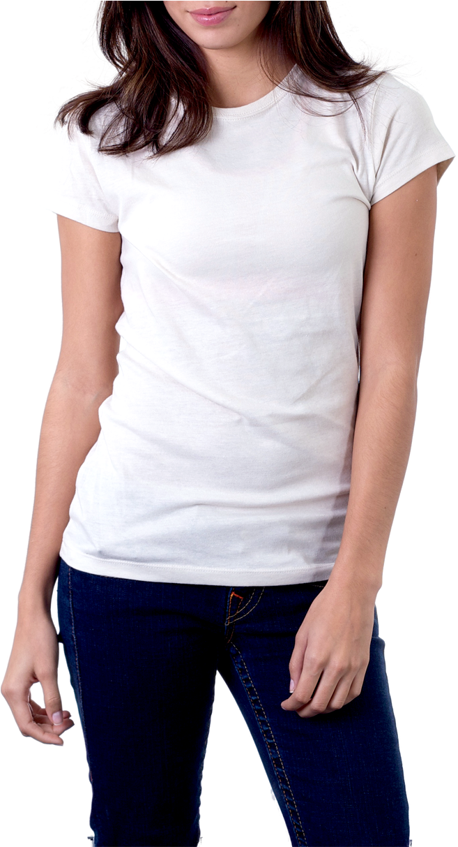 Woman In White T-shirt Png Image - Woman Blank T Shirt Clipart (679x1212), Png Download