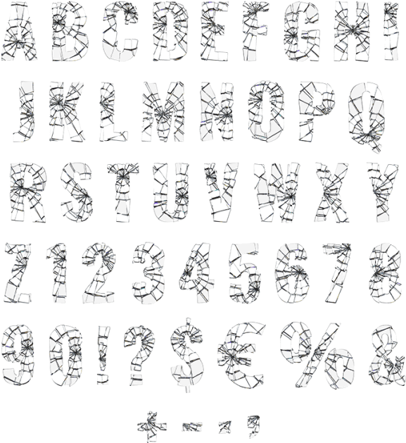 Shattered Glass Typeface - Broken Letters Font Clipart (595x655), Png Download