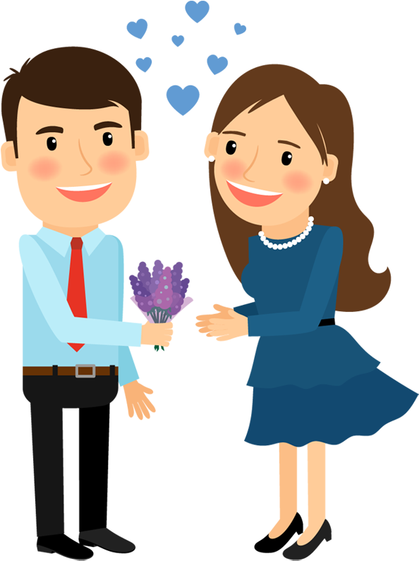 Png Library Cartoon Man Image Group Gives Flower To - Cartoon Man And Woman In Love Clipart (600x800), Png Download