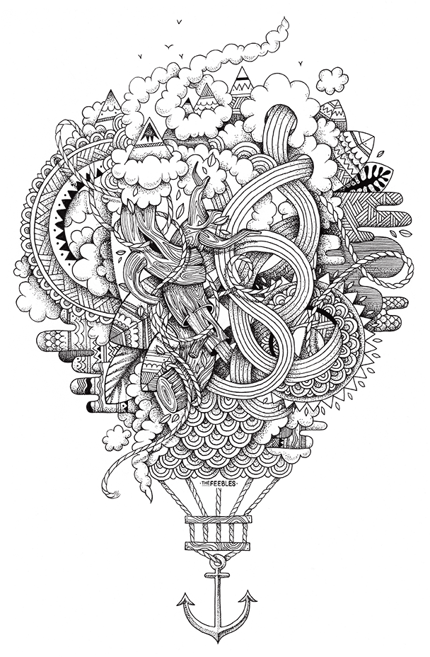 Ganesh Drawing Trippy - Doodle Art Montgolfière Clipart (720x962), Png Download