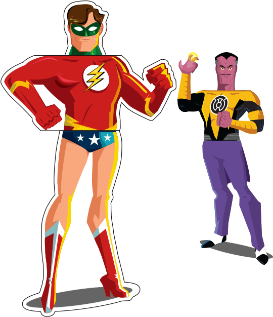 Green Lantern / Flash / Wonder Woman Mix & Match - Cartoon Clipart (625x625), Png Download